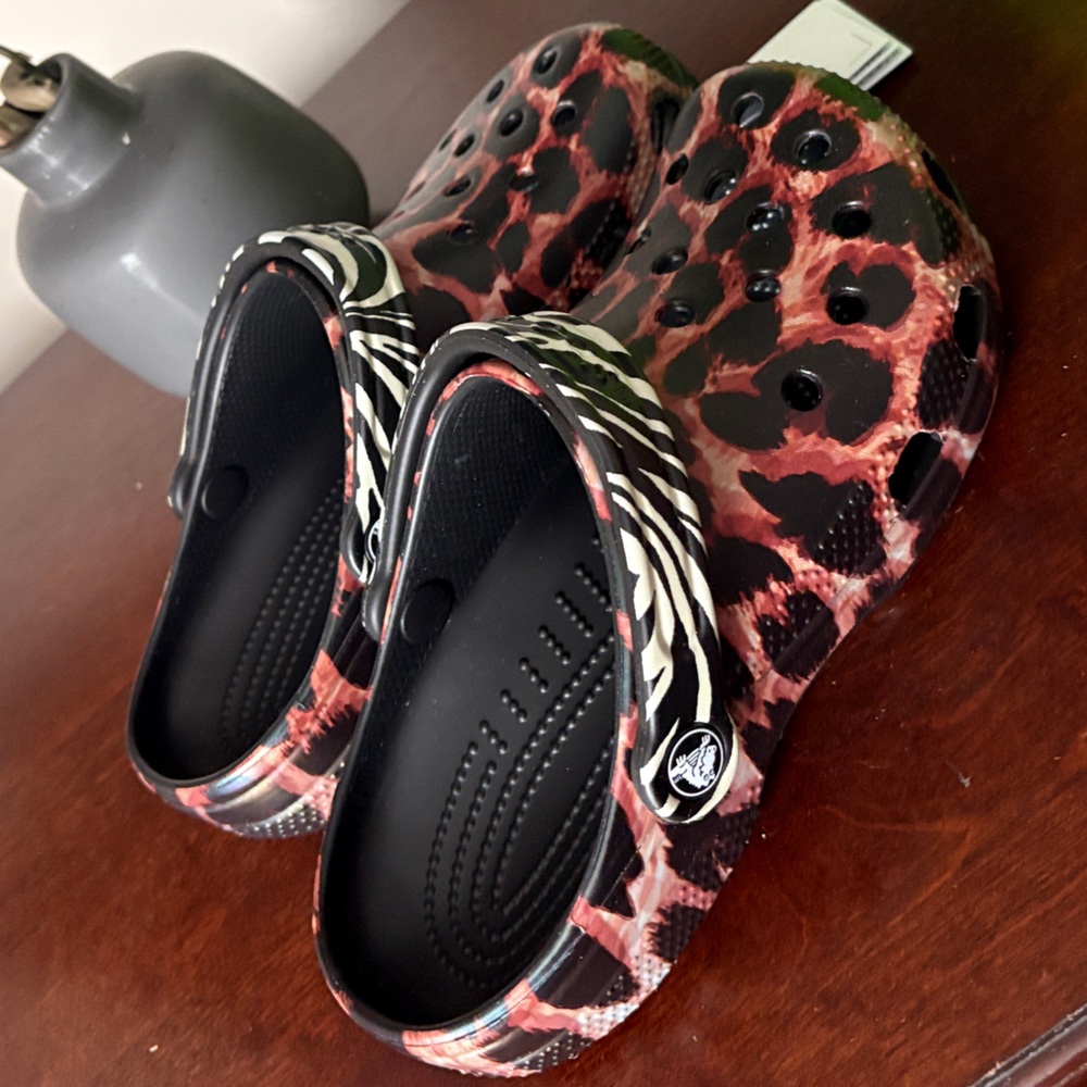 CROCS Leopard Print Clog with Zebra-Pattern Strap